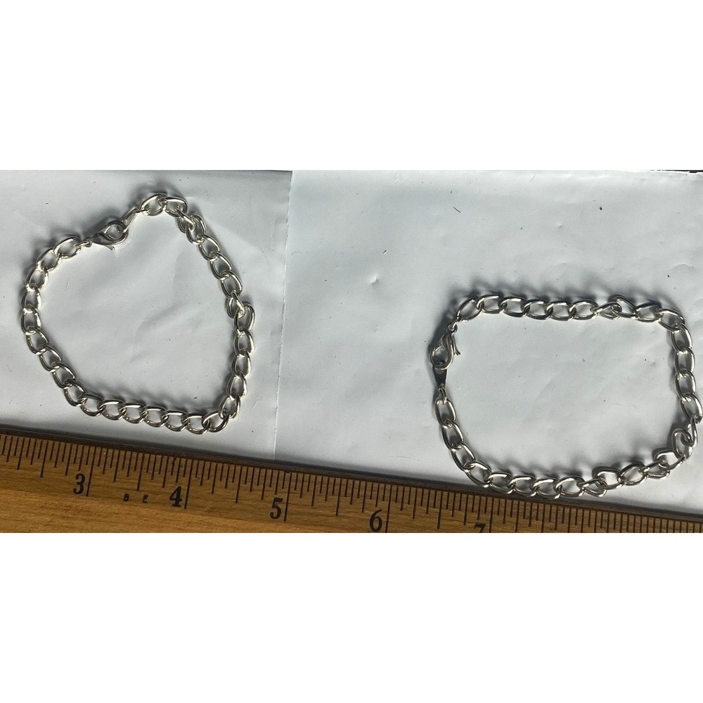 Womens Silver Tone Chain Bracelet Lot Two Oval‎ Link Charm Bracelet